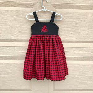 Little girl's size 3 handmade buffalo check winter dress with christmas tree